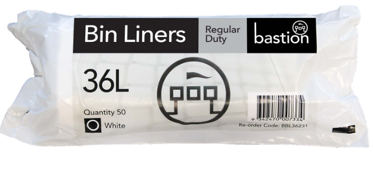 BASTION 36L Regular Duty Bin Liners - White