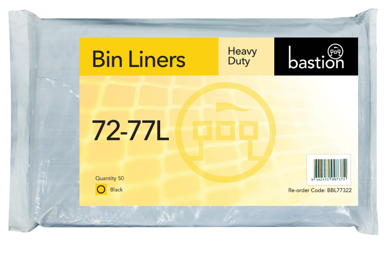 BASTION 72-77L Heavy Duty Bin Liners - BLACK