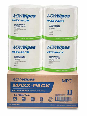 WOW WIPES- MAXX PACK CARTON - 4 ROLLS 1200 WIPES