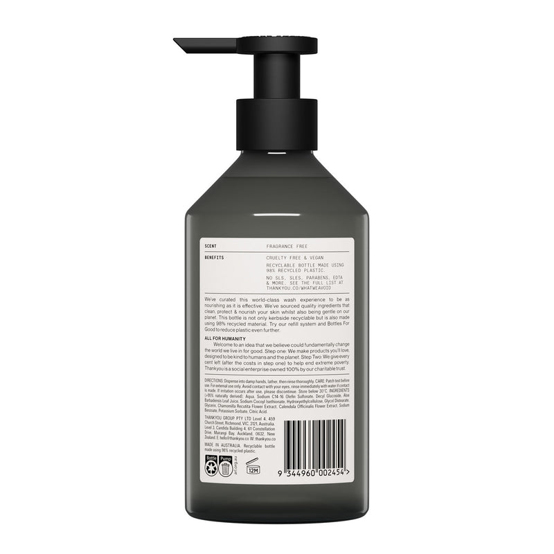 Thankyou Sensitive Hand Wash Fragrance Free 500ml – Case of 3