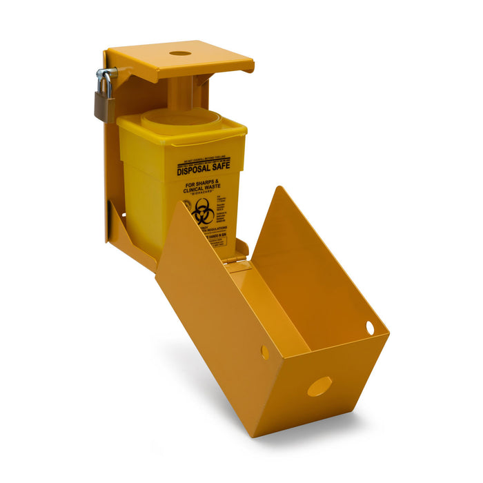 Yellow Armour Steel Security Safe, with biohazard symbol. Steel Rod & Padlock (YA2L-H2mm)