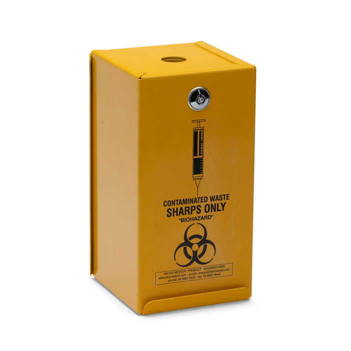 STEEL SYRINGE SAFES: "YELLOW ARMOUR" LOCKABLE: 2 litre Steel Safe for RE2LS waste bin(YA2L)
