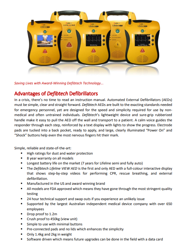 Defibtech Lifeline ECG AED Defibrillator