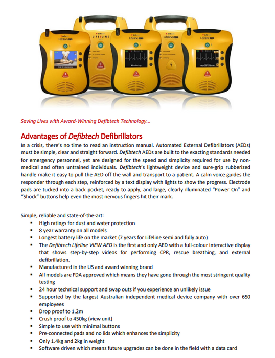 Defibtech Lifeline ECG AED Defibrillator