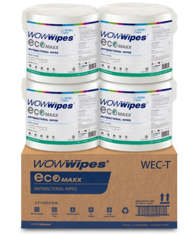 WOW Wipes ECO-Maxx - Most Economical Biodegradable wipes - 4 Rolls of 1000 wipes