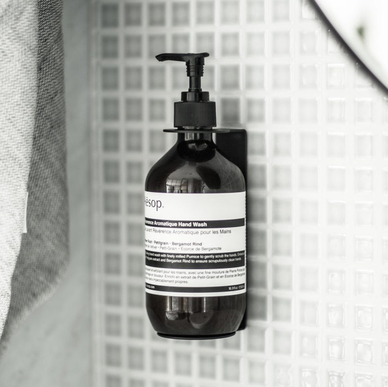 Designstuff Sanitiser & Soap Dispenser Holder, Wallmount Single Bracket 500ml – Matte Black