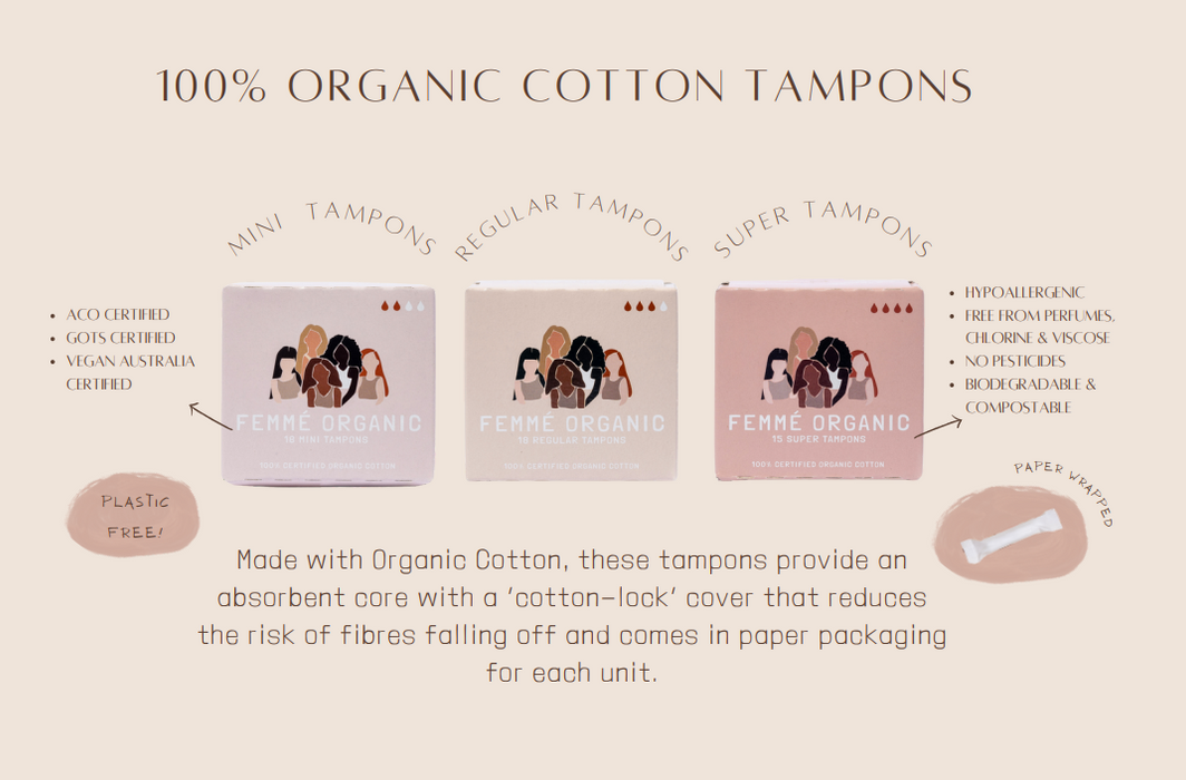 Femmé Organic Regular Tampons -Pack of 6 (CTN 45)
