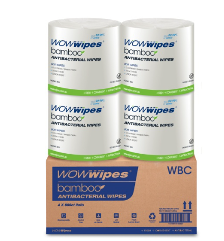 WOW Wipes BAMBOO - Premium Biodegradable wipes 4 Rolls of 800 wipes